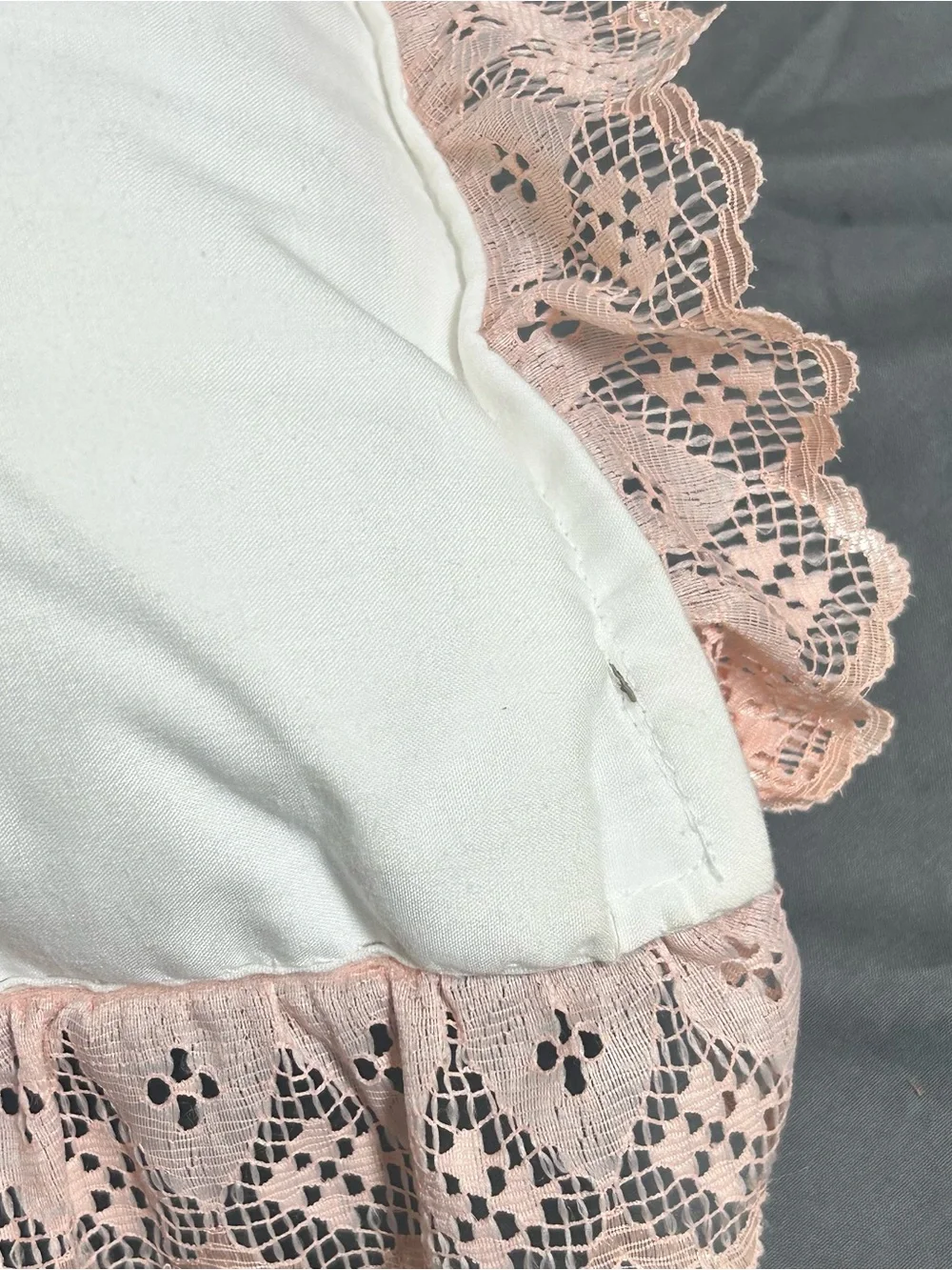 Vintage French Country Pillow Embroidered Rose Lace Trim Cottagecore 80s/90s